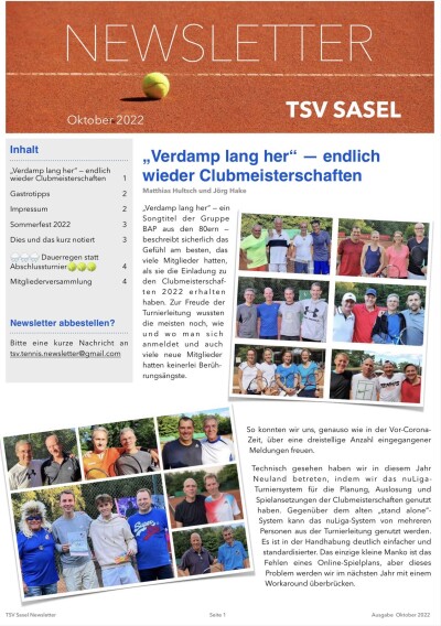 TSV Sasel Tennis Newsletter Oktober 2022