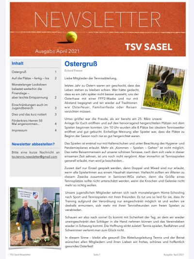 TSV Sasel Tennis Newsletter April 2021