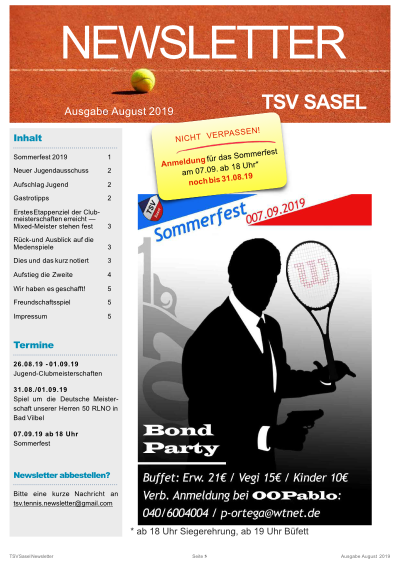 TSV Sasel Tennis Newsletter August 2019