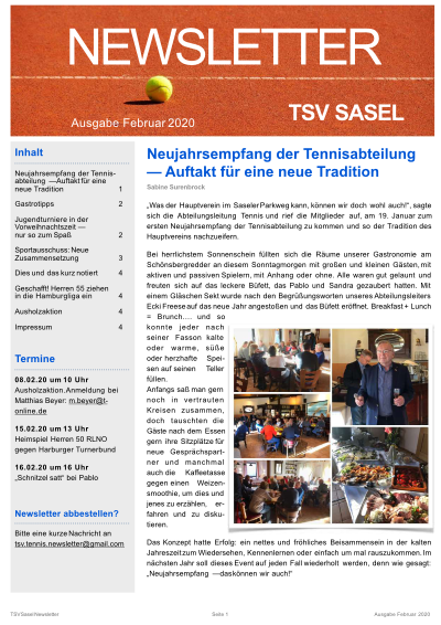 TSV Sasel Tennis Newsletter Februar 2020