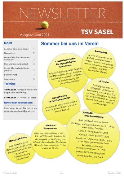 TSV Sasel Tennis Newsletter Juni 2021