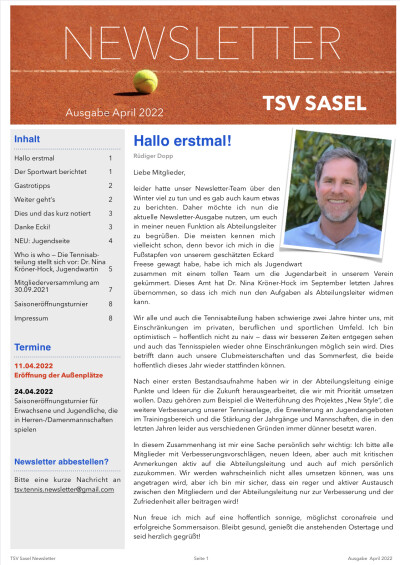 TSV Sasel Tennis Newsletter April 2022