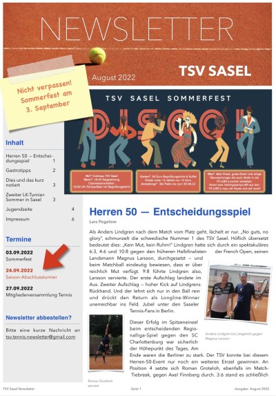 TSV Sasel Tennis Newsletter August 2022