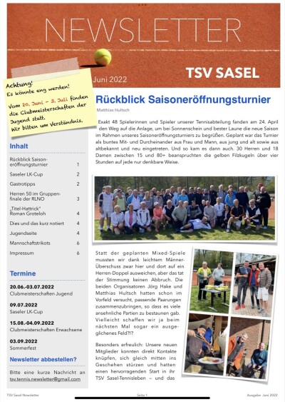TSV Sasel Tennis Newsletter Juni 2022