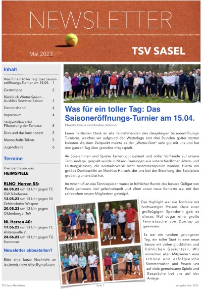 TSV Sasel Tennis Newsletter Mai 2023