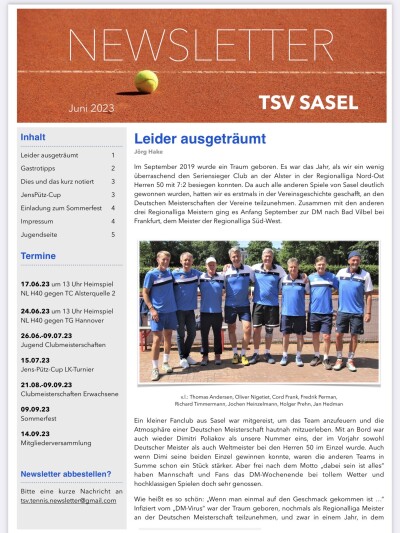 TSV Sasel Tennis Newsletter Juni 2023