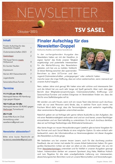 TSV Sasel Tennis Newsletter Oktober 2023