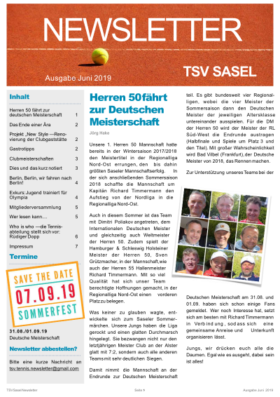 TSV Sasel Tennis Newsletter Juni 2019