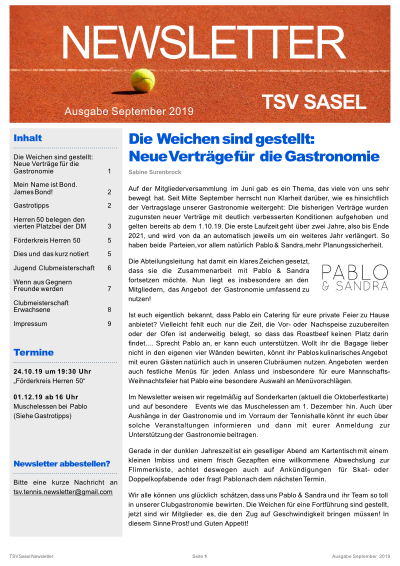 TSV Sasel Tennis Newsletter September 2019